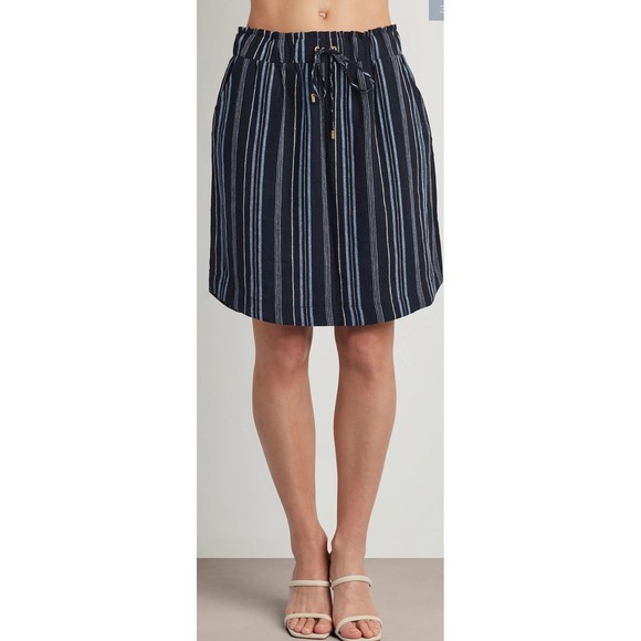 Ellen Tracy Dresses & Skirts - Ellen Tracy Blue Striped Linen Blend Paperbag Waist Skirt, XL